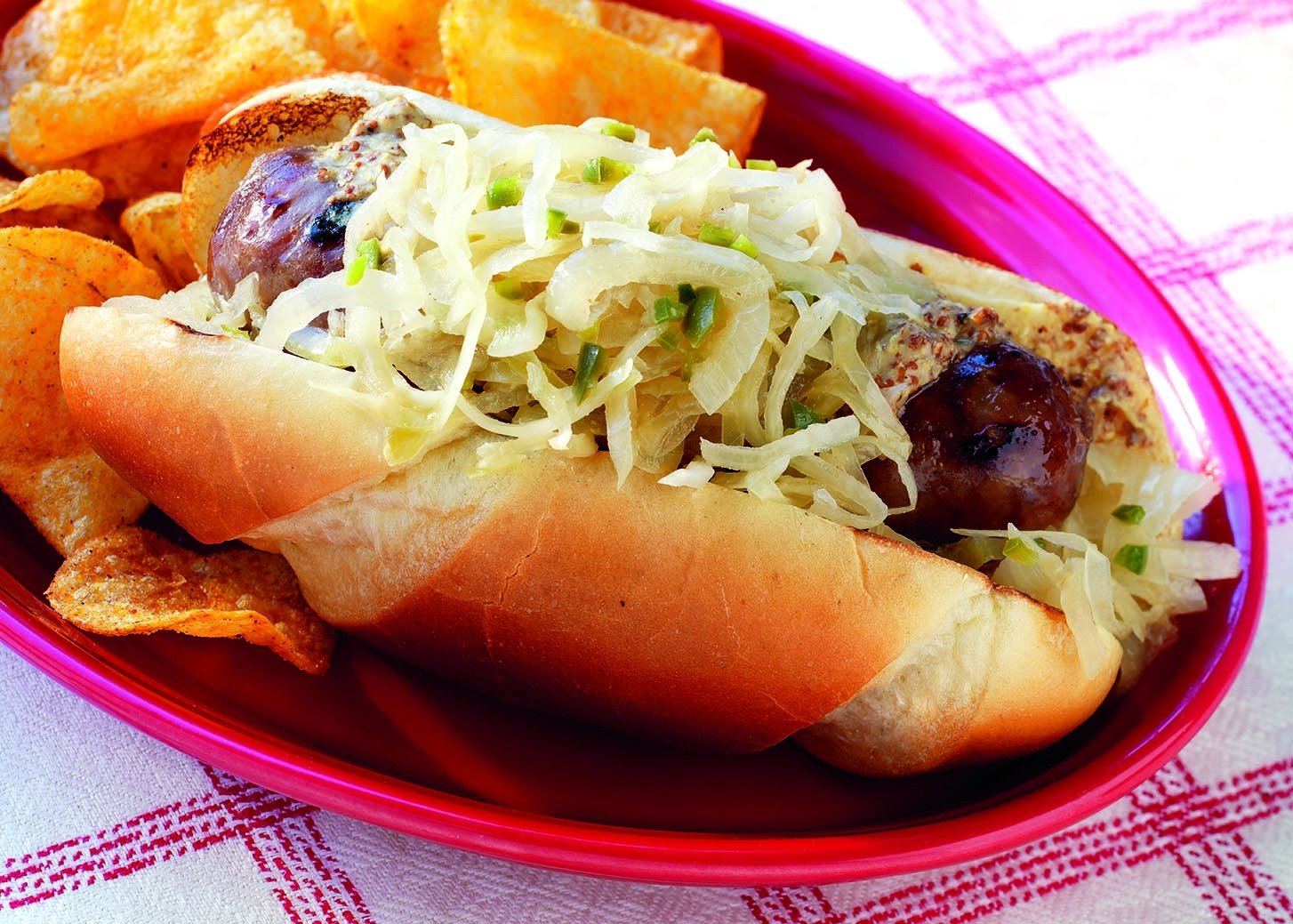 Beer Brats With Sauerkraut Onions And Jalapenos