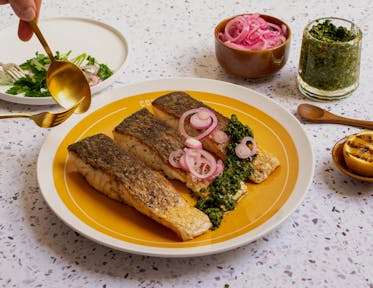 Barbecued Barramundi with Quick Pickled Onion and Salsa Verde