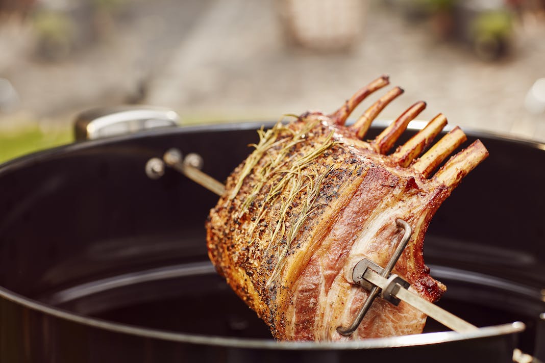 Asador de carne y pollos para una barbacoa giratoria