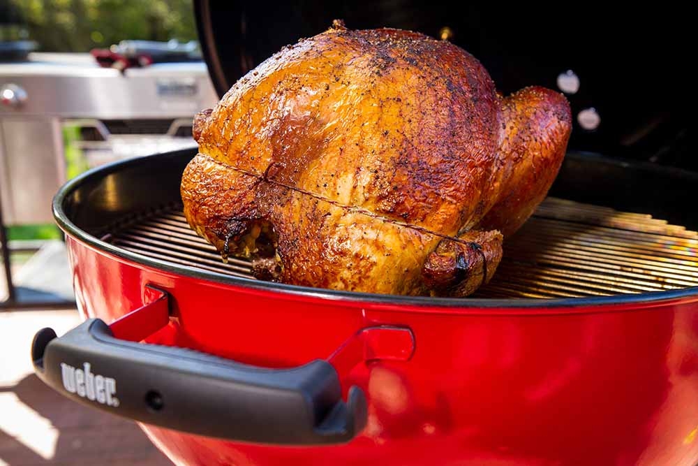 Cooking turkey shop on charcoal grill