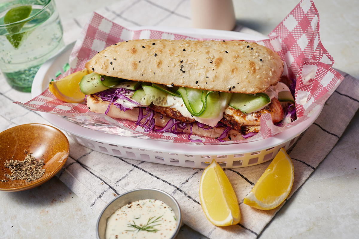 Cajun Fish Burgers With Lemony Dill Dressing 