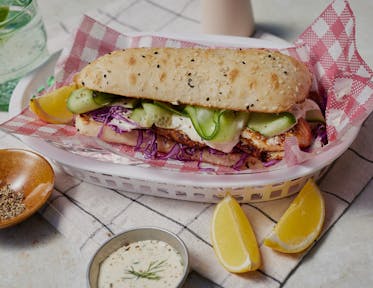 Cajun Fish Burgers With Lemony Dill Dressing