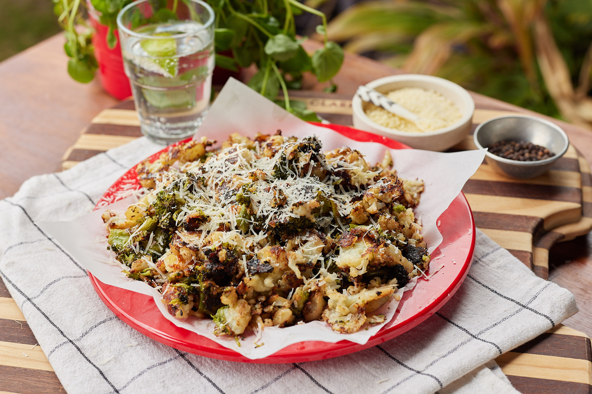 Garlicky, Parmesan-Crusted Smashed Cauliflower