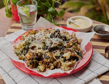 Garlicky, Parmesan-Crusted Smashed Cauliflower