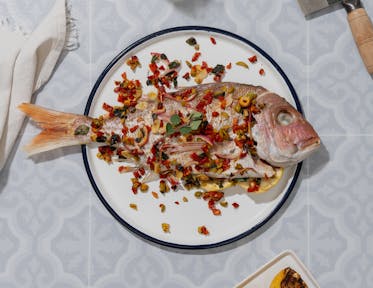 Mediterranean Baked Fish with Green Olive and Sundried Tomato