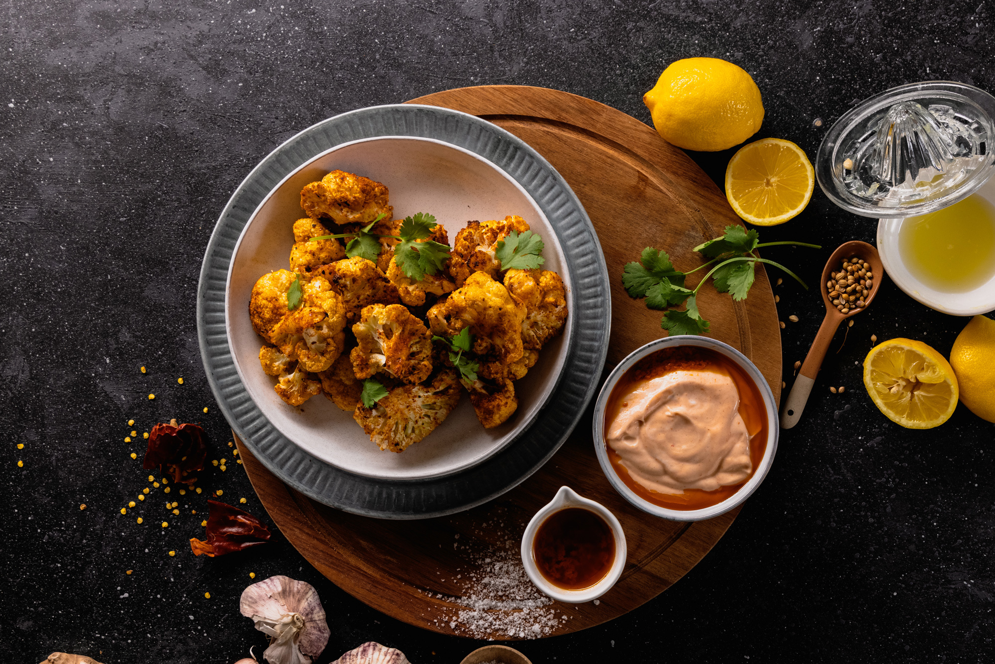 Roasted Cauliflower Bites with Harissa Yoghurt 