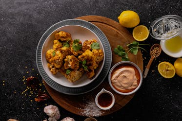 Roasted Cauliflower Bites with Harissa Yoghurt 