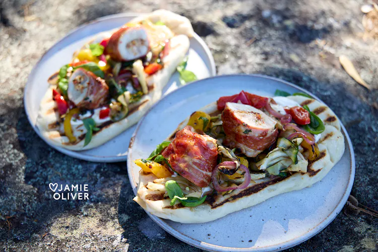 Stuffed Chicken Skewers with Flatbreads & Charred Veg | Poultry Recipes | Weber BBQ