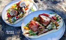 Stuffed Chicken Skewers With Flatbreads And Charred Veg Jamie Oliver