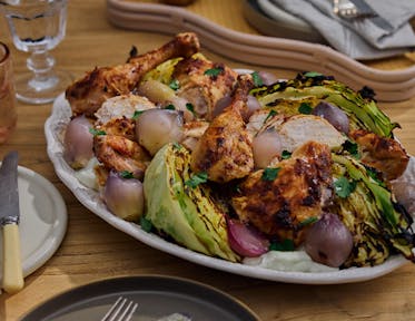 Taramasalata Basted Chicken, Charred Cabbage and Toum