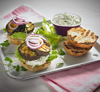 Aubergine burger with tzatziki