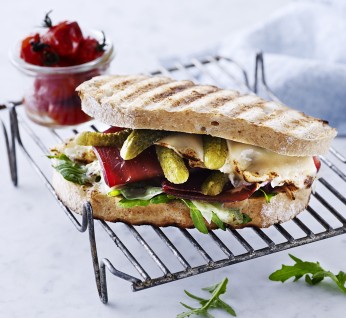 Bresaola Sandwich with Parmesan and gherkins
