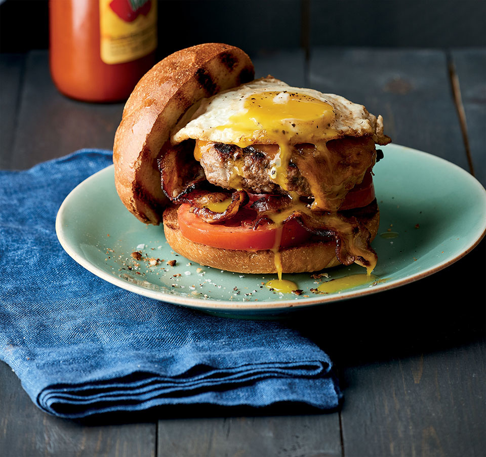 Bacon And Egg Burgers With Cheddar