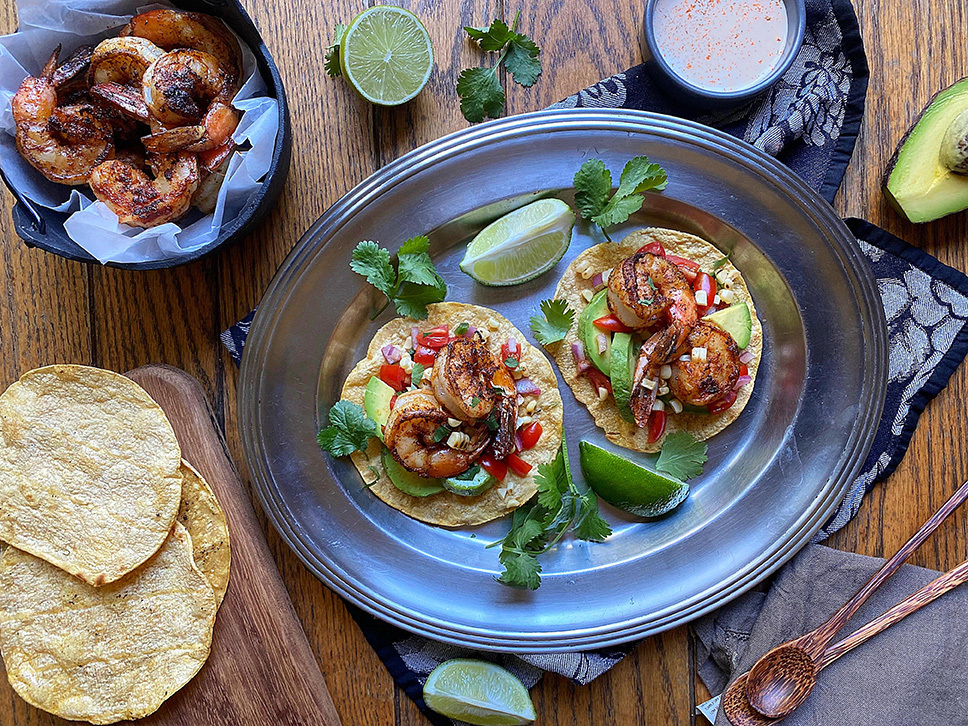Blackened Shrimp Tacos With Grilled Corn Salsa Bd
