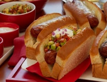 Hot Dogs with Avocado Salsa and Sour Cream