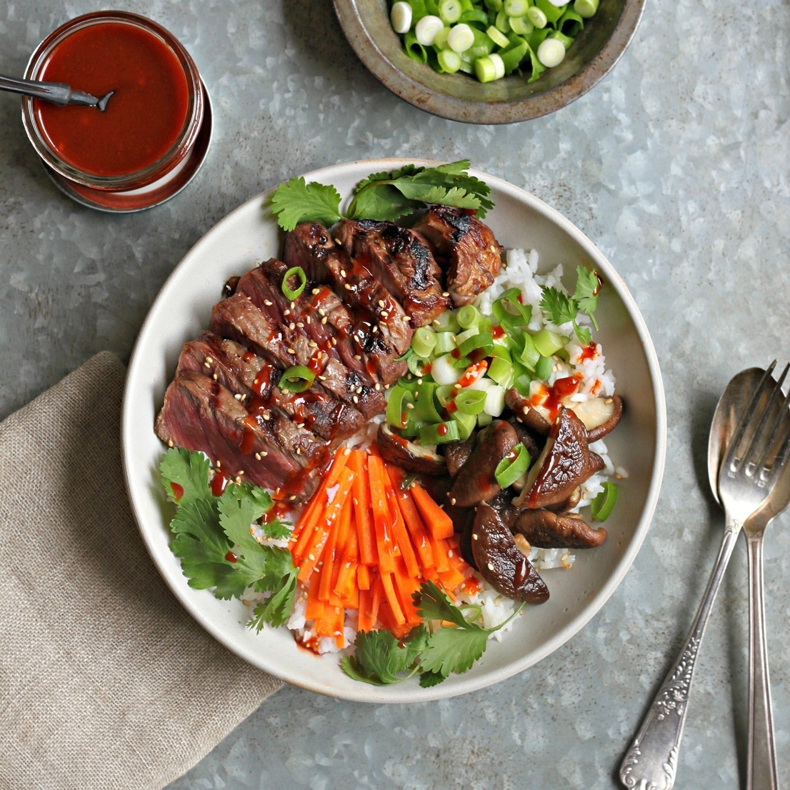 Korean Rice Bowls With Marinated Steak