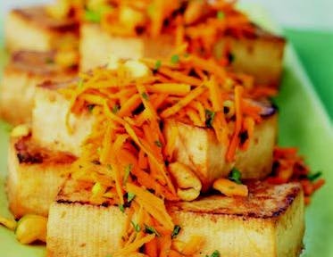 Lemon-Ginger Tofu Steaks with Carrot & Cashew Salad