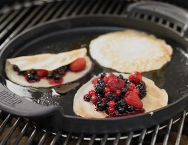 Pancakes with Crème de Cassis Stewed Berries