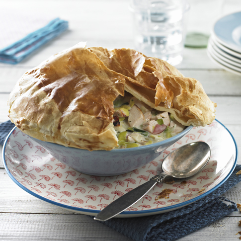 Pastei met kip, ham en prei