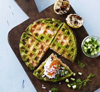 Waffle With Spinach And Salmon 346X318