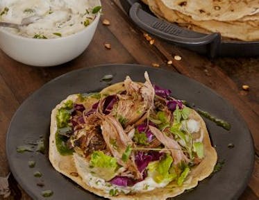 Pulled Lamb with Mint Tzatziki and Flatbread