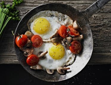Fried Eggs with Tomatoes and Mushrooms
